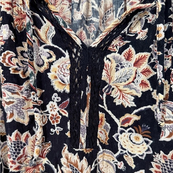 Rachel Zoe Blouse Boho V Neck Crochet Tunic Peasant Blouse Black Floral Size M - Picture 6 of 11